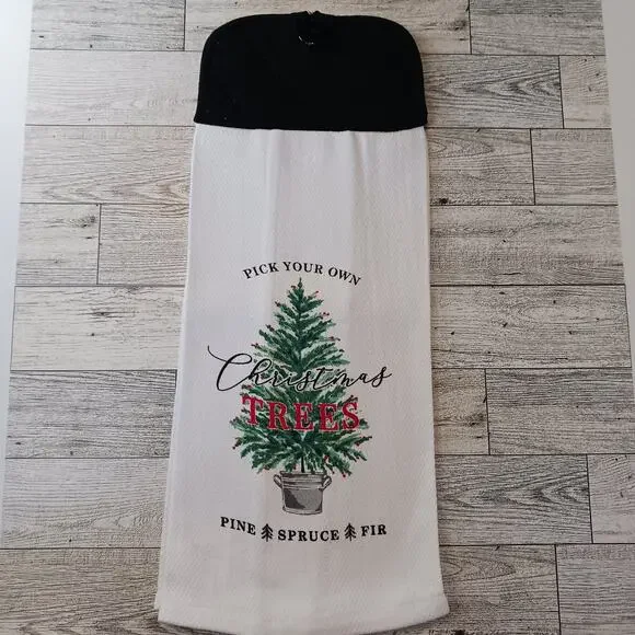 Christmas Tree Kitchen Towel Kitchen Linens Home Decor House Gifts Black Red - Picture 3 of 5